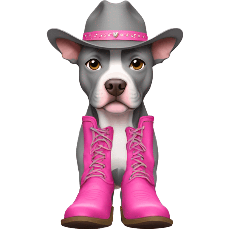 gray pitbull wearing pink cowboy boots emoji