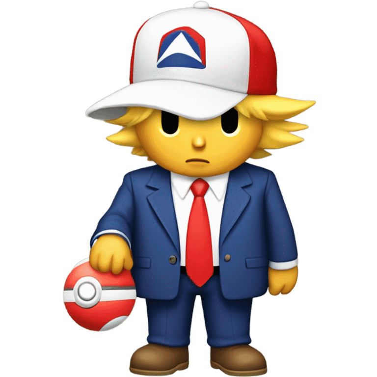 Trump wear ash ketchums hat holding poke ball  emoji