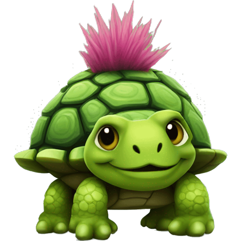 Punk rock turtle with mohawk made from moss emoji