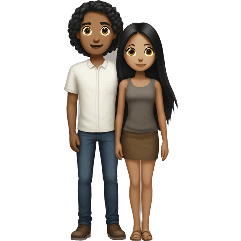 tan girl with long black hair with short brown haired white boy emoji