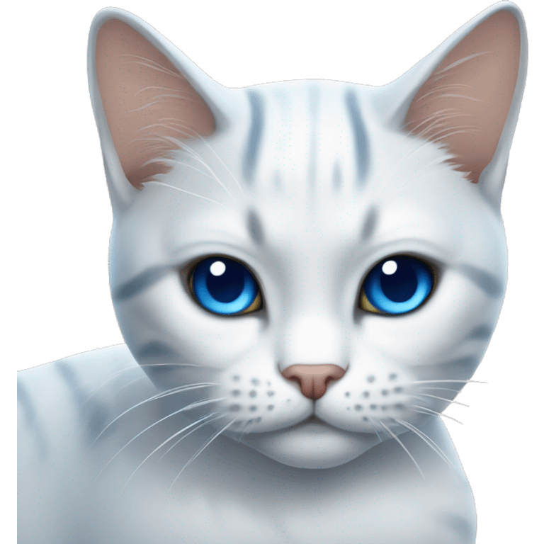 Gato blanco  grisáceo con ojos azules emoji