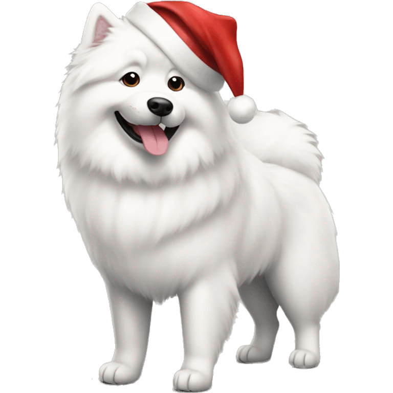 samoyed standing with a santa hat emoji