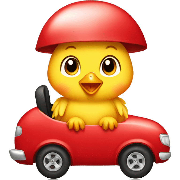 baby chick ride a red car  emoji