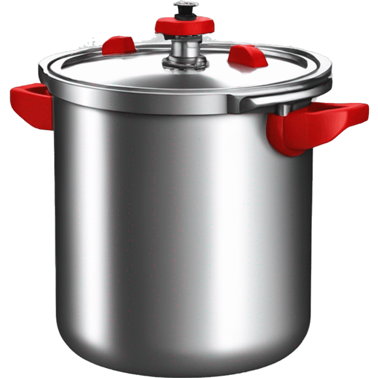 Stainless steel pressure pot, with black gights, lid with 3 clamps on the cover, red line on the knob emoji