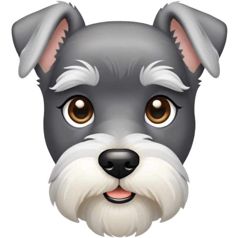 Cinematic Noble Miniature Schnauzer Portrait Emoji, Standing with a proud and stately demeanor, showcasing a sharply defined, salt-and-pepper fur with distinguished eyebrows and a confident, alert expression, simplified yet exquisitely detailed, glowing with a refined, dignified radiance, high shine, exuding intelligence and classic noble charm, soft glowing outline, capturing the essence of a noble Miniature Schnauzer that commands attention with effortless style! emoji