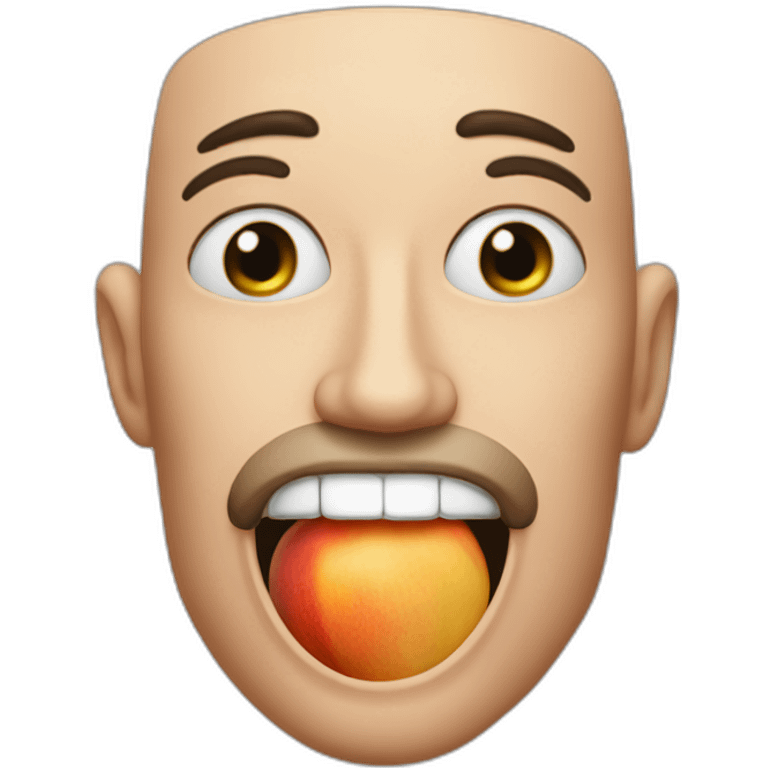 close up man with peach in mouth slobbery emoji