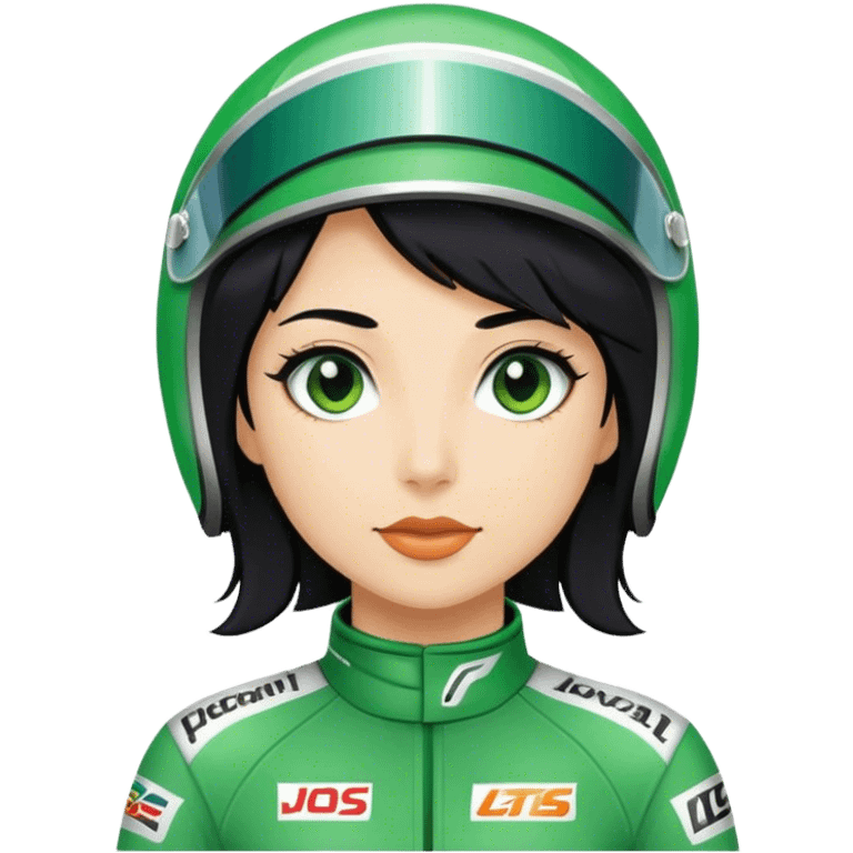 black hair blond skin woman in green racing suit emoji