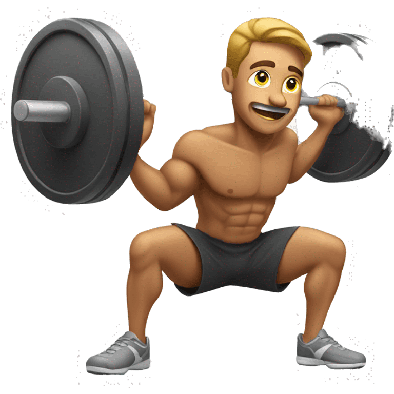 athletic man doing squats, trying emoji