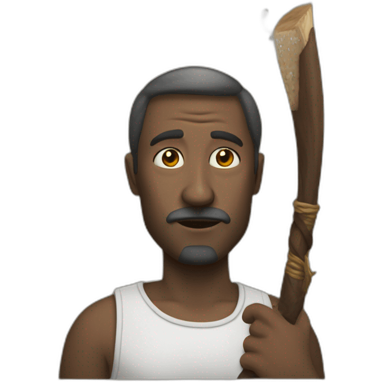 Homme métisse qui tient une qui tient une lance emoji