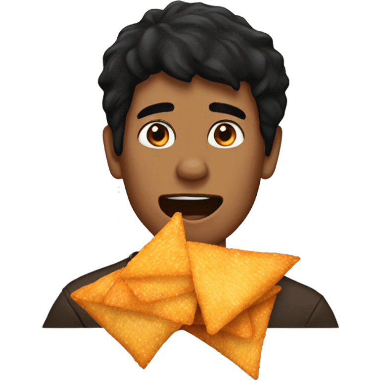 Guy with black hair eating doritos emoji