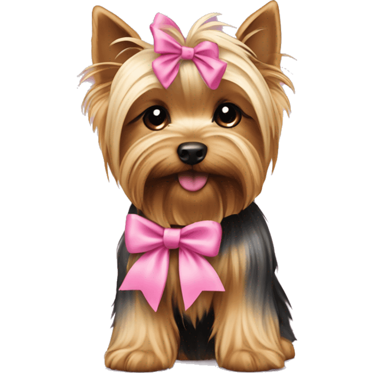 Yorkshire Terrier puppy with a pink bow emoji