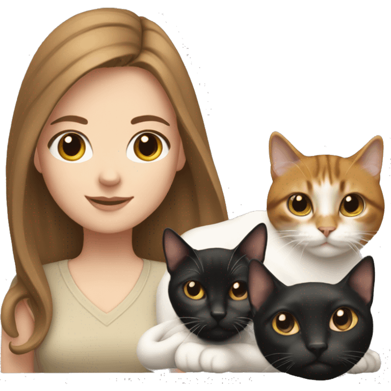 white girl with brown hair with 2 cats, one completely black and the other one fully white  emoji