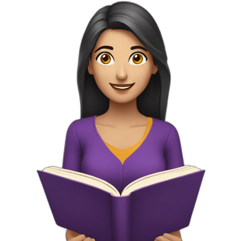 Armenian women with the purple clothes reading book and looking at camera and smiling  emoji