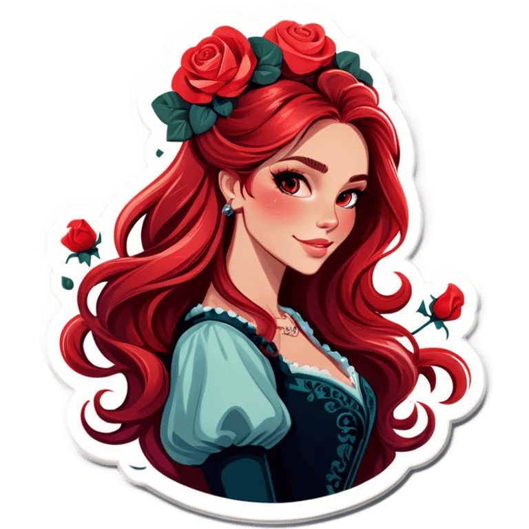 Realistic european woman with long red ombré  hair with roses in hair emoji