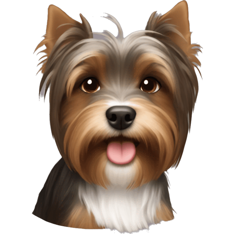 Deep Brown and white Yorkshire Terrier Kissing brown hair Girl smile  emoji