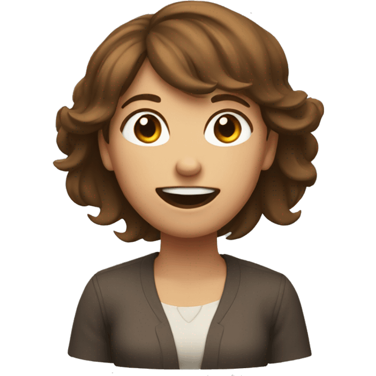 Female with brown hair shrugging while laughing  emoji