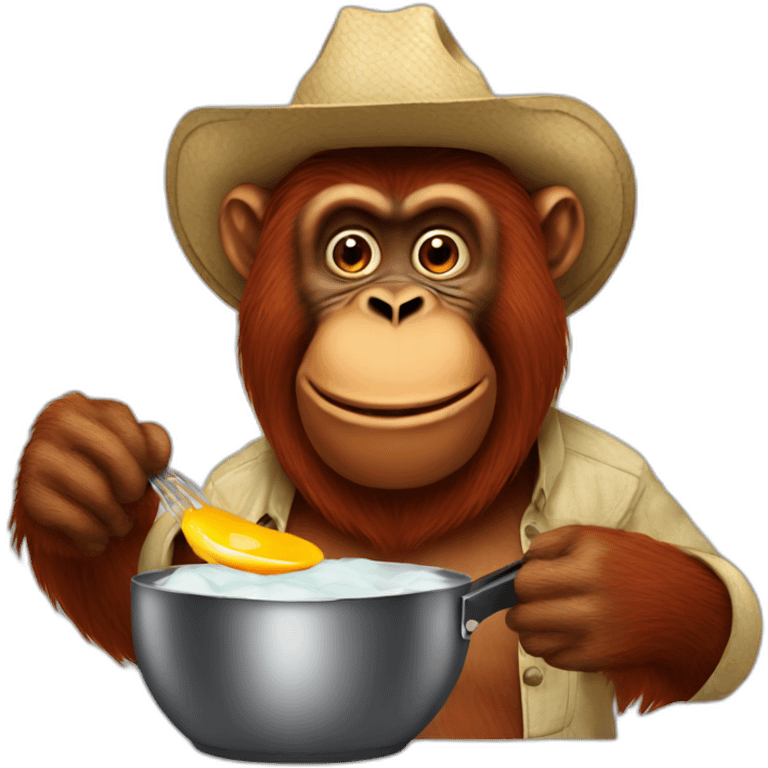 Orangutan cooking eggs - cowboy emoji