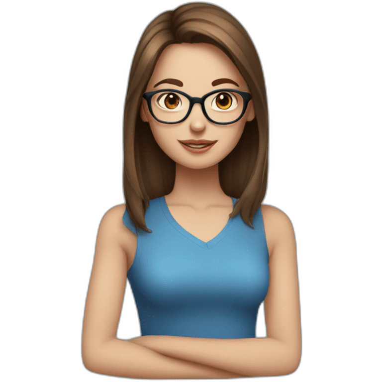 face, girl, medium-length brown hair, blue eyes and round glasses emoji