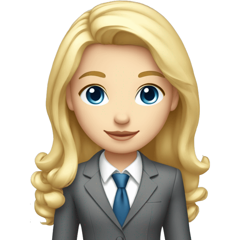 young blonde girl dressed in suit and tie with gray dress blue eyes and white shirt with hands behind her back feeling elegance emoji