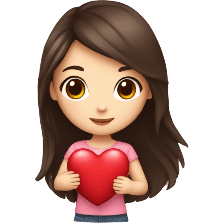 chibi brunette holding heart emoji