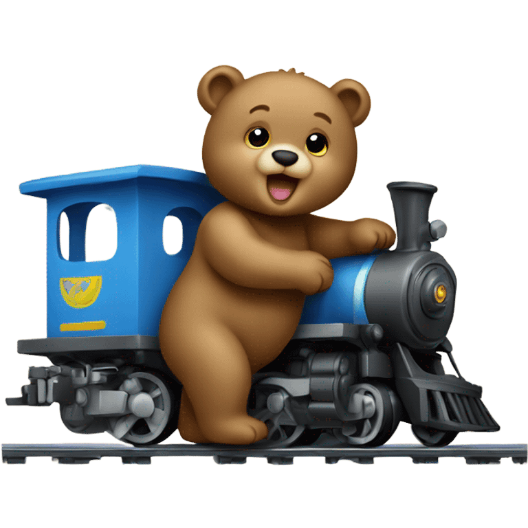 Baby bear playing with a train emoji