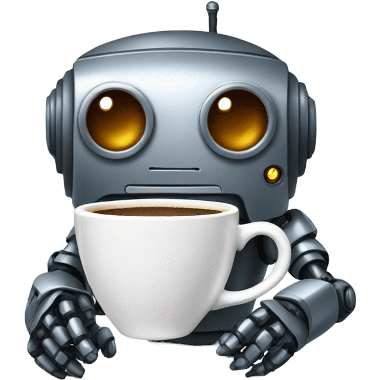 robot with a cup of coffee emoji