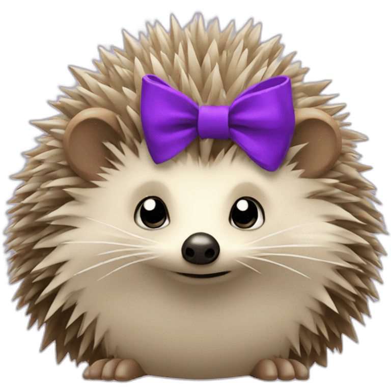 Focused hedgehog with a purple bow emoji