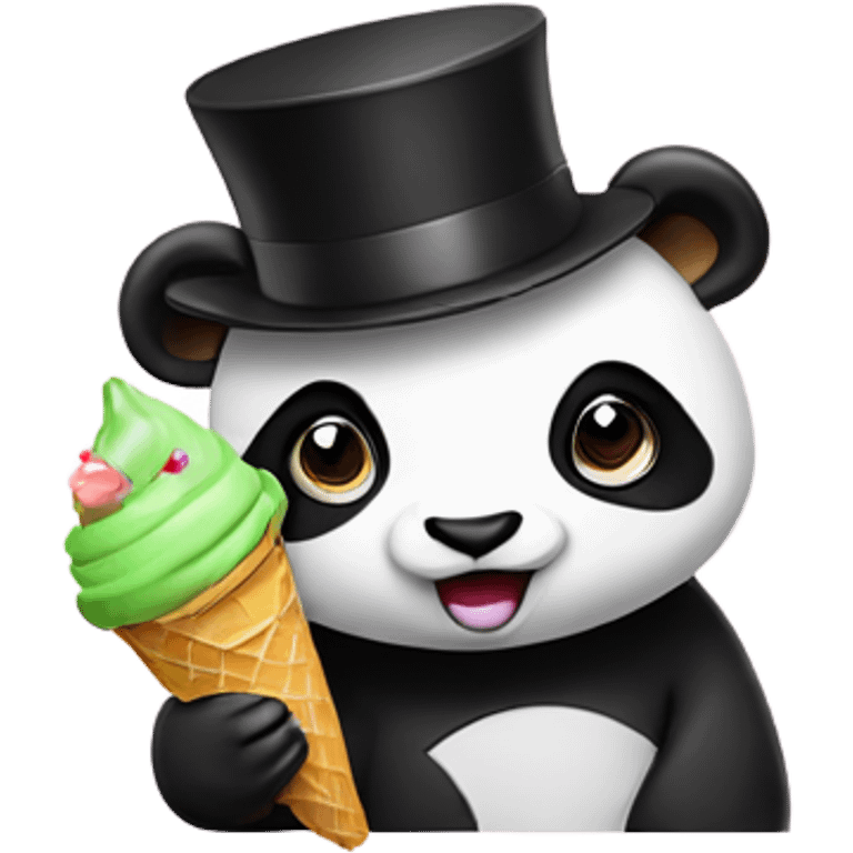 Panda eating ice cream with top hat emoji