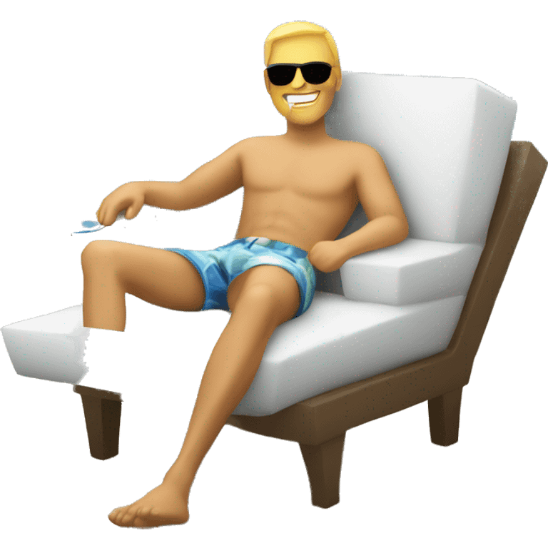 White  man relaxing in a couch on beach with cocktail emoji