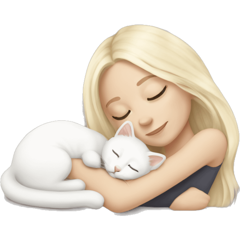 White girl light blonde hair sleeping with white kitty emoji