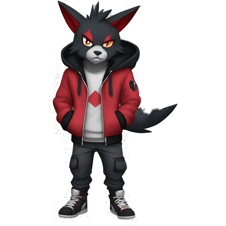 Edgy Cool Anthro Zoroark-Zangoose-Litten Fakemon Fursona Hoodie Full Body emoji