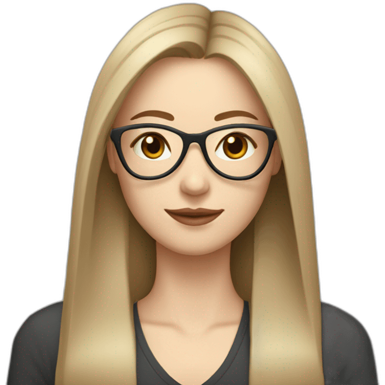 woman with pale skin and middle brown long straight hair wearing heart shaped glasses behind a computer emoji