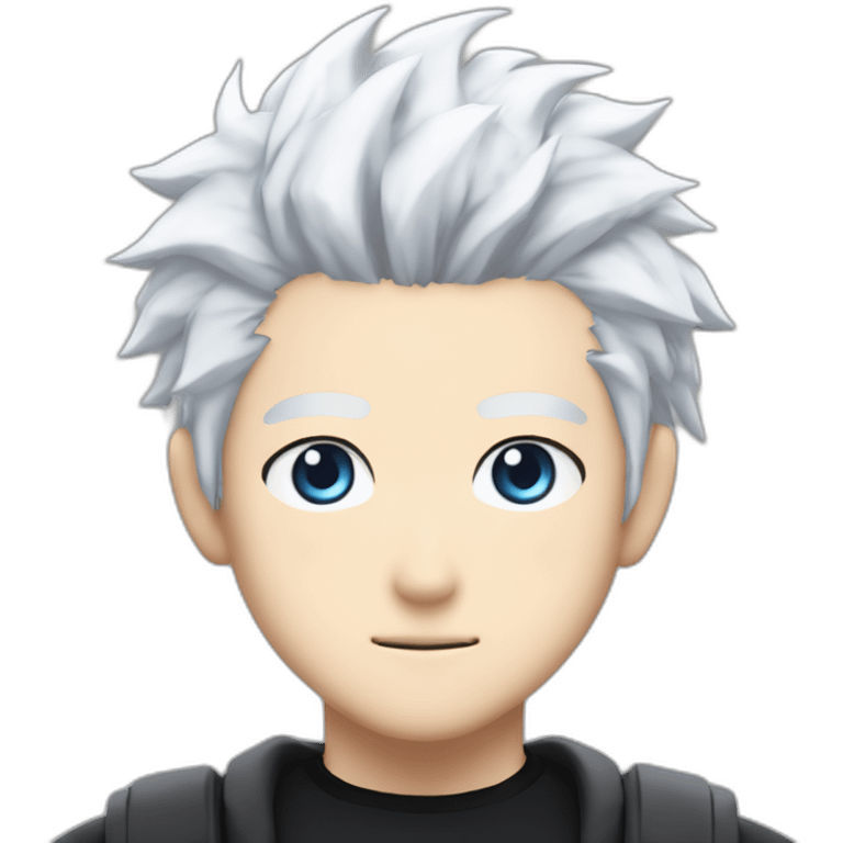 gojo satoru from jujutsu kaisen with white hair, blue eyes, who wear a black tshirt and a white baggy pant emoji