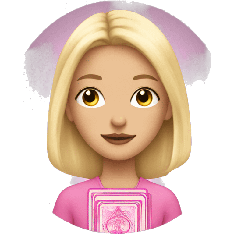 Blonde girl with pink tarot cards emoji