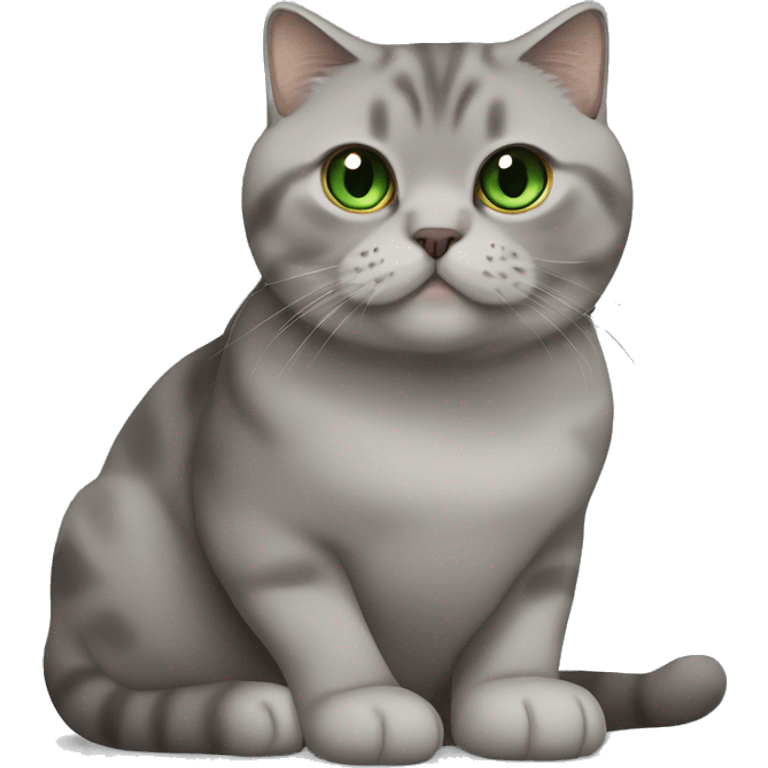 Scottish fold cat in grey with Green eyes + Brown british shorthair with Brown eyes sitting  emoji