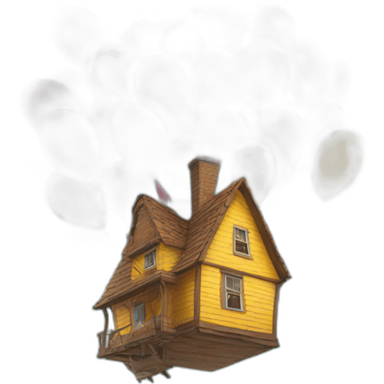 Flying house with lot of balloons emoji