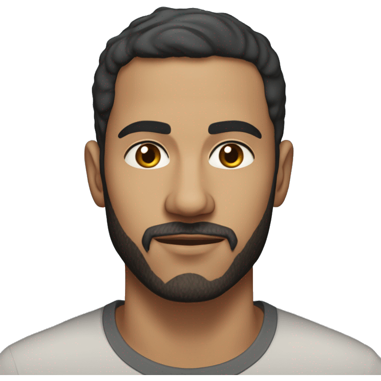 A head and shoulders shot of a 32 year old north african man, with short black hair, with short beard facial hair,   with brown eyes wearing a t-shirt. emoji