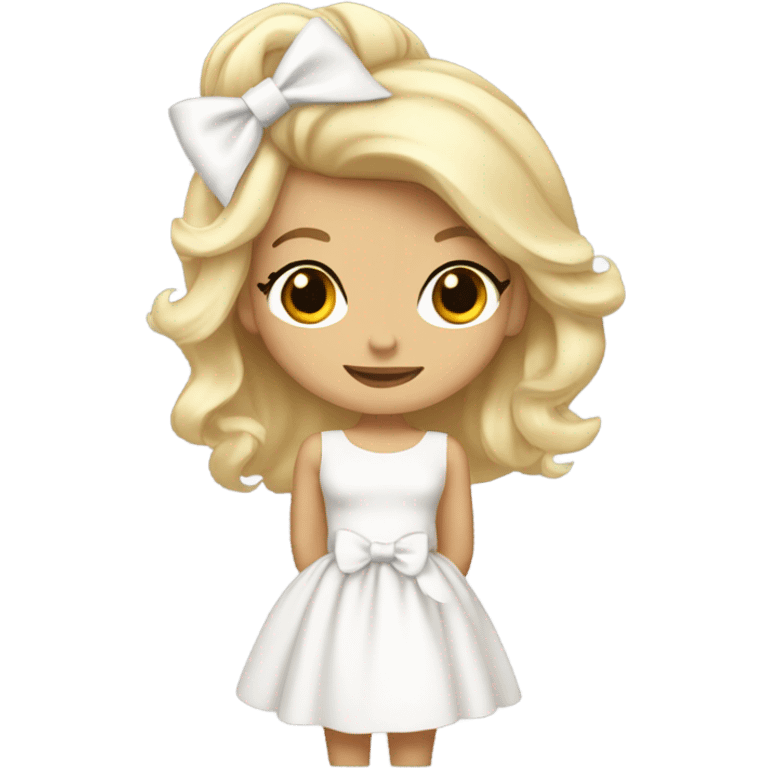 coquette blonde with white bow on hair and white dress emoji