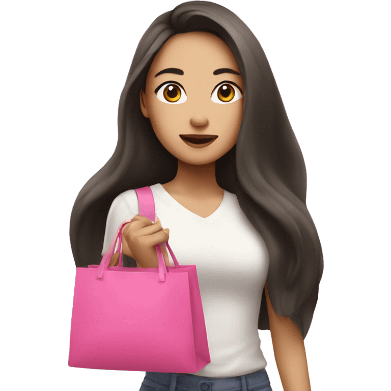 Asian woman with long hair and make-up holds pink bags emoji