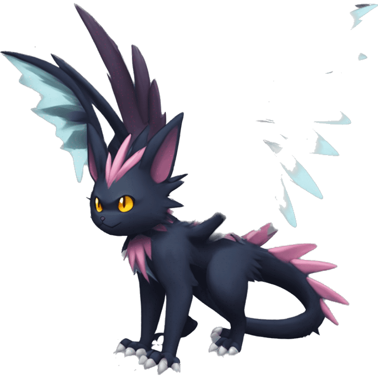 Edgy Cool Fluffy Spiky Winged Dark type Shadow type Nargacuga-Noivern-Pokémon-fusion-cat Full Body emoji