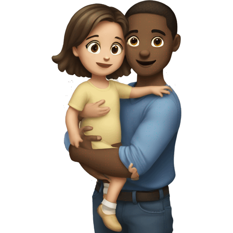 Fair skinned brunette girl holding boy toddler emoji