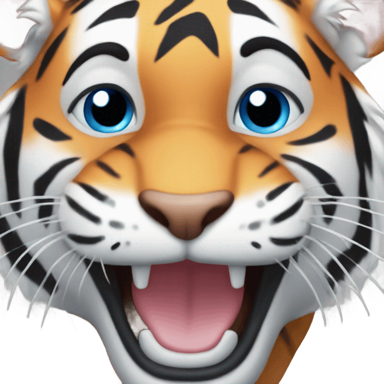 Smiling tiger with blue eyes emoji