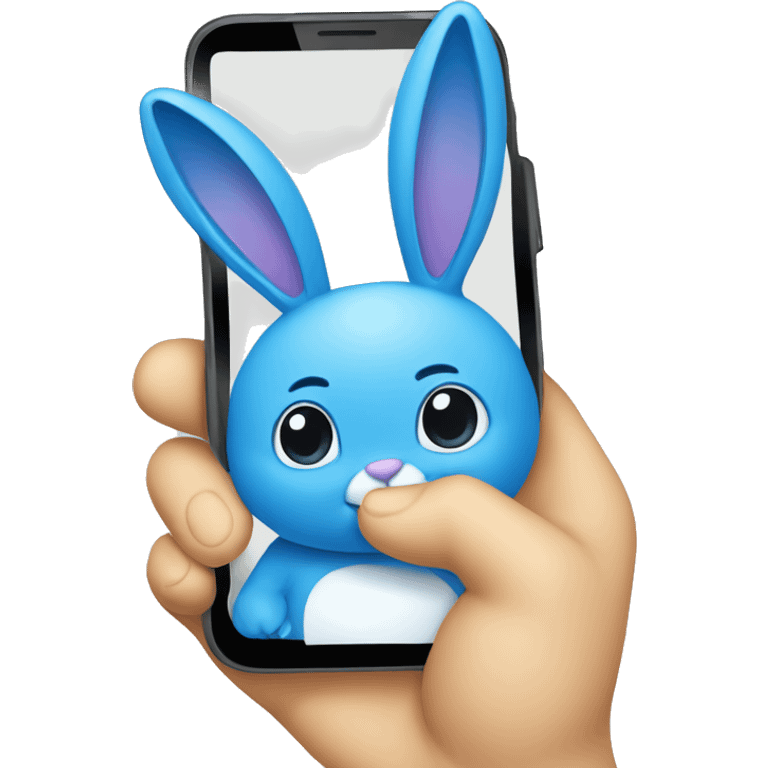 blue bunny with a smartphone in the hand emoji