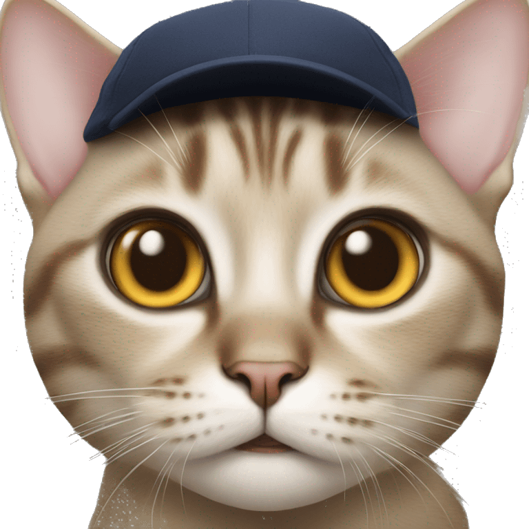 Cat with cap, looking smart and surprised Very big eyes emoji