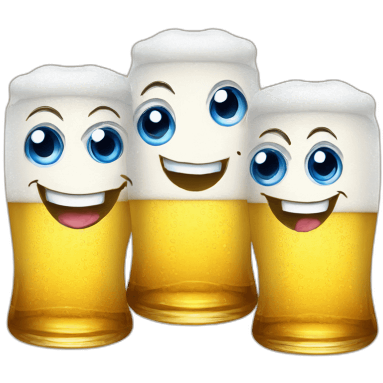 Three smiling beers emojis with blue eyes emoji