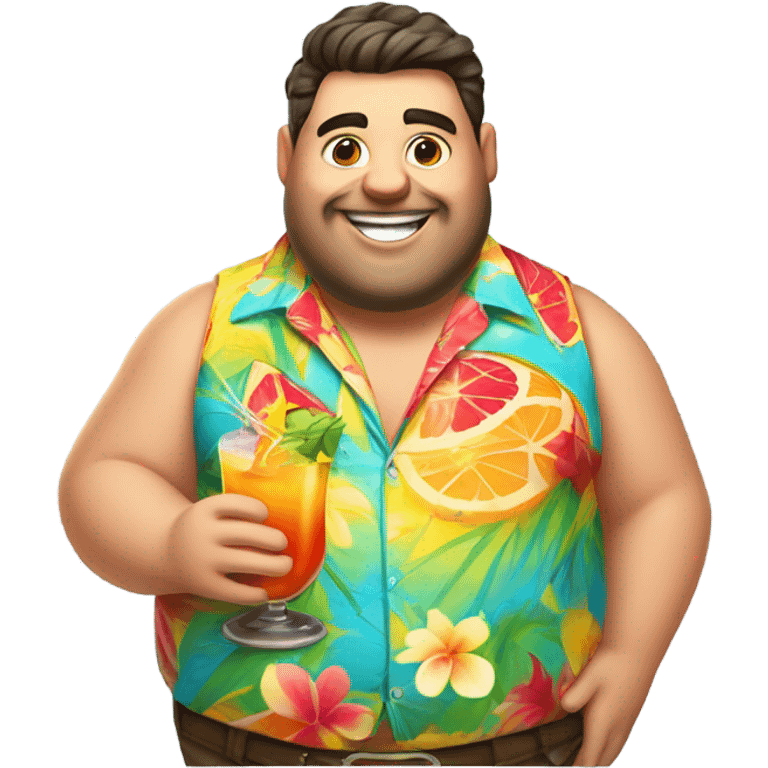 Fat guy in hawai shirt and fancy drink emoji