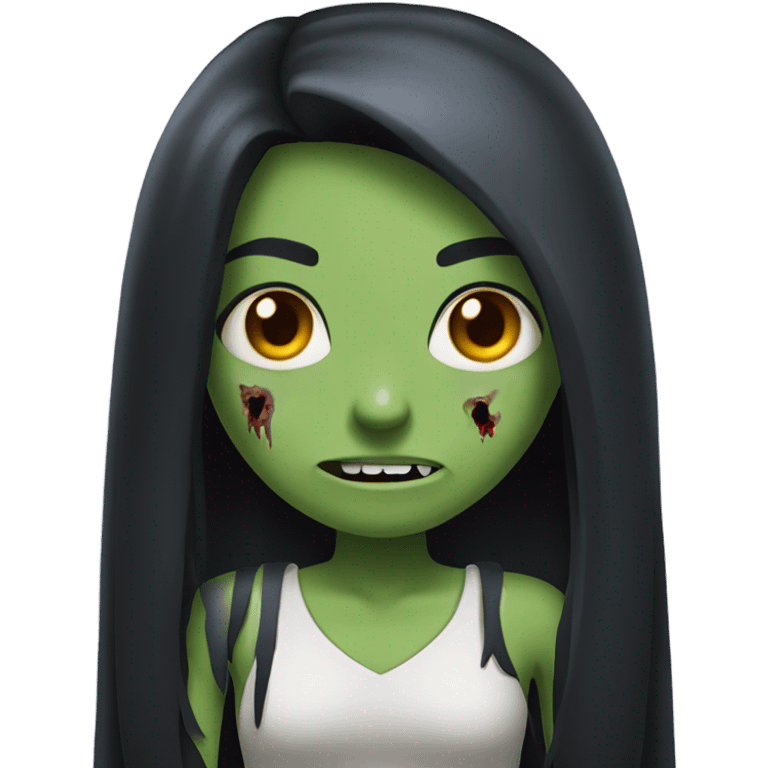 girl zombie with black long hair with teeth and serious face  emoji