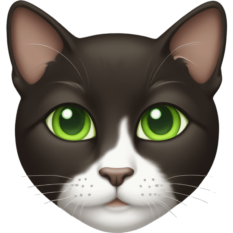 Dark brown Tuxedo cat with green eyes emoji