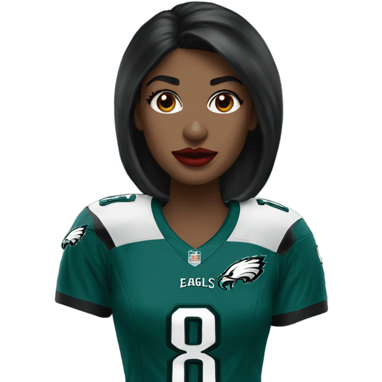 female dark hair red lips wearing Philadelphia Eagles jersey emoji