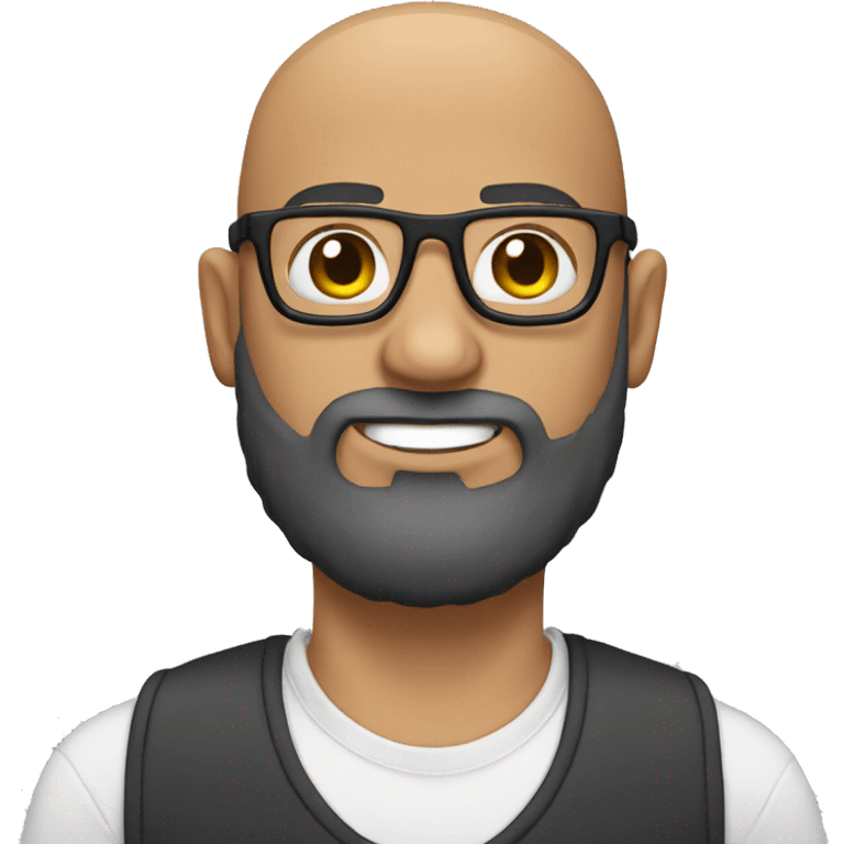 bald guy with strong beard and carey glasses and braces emoji